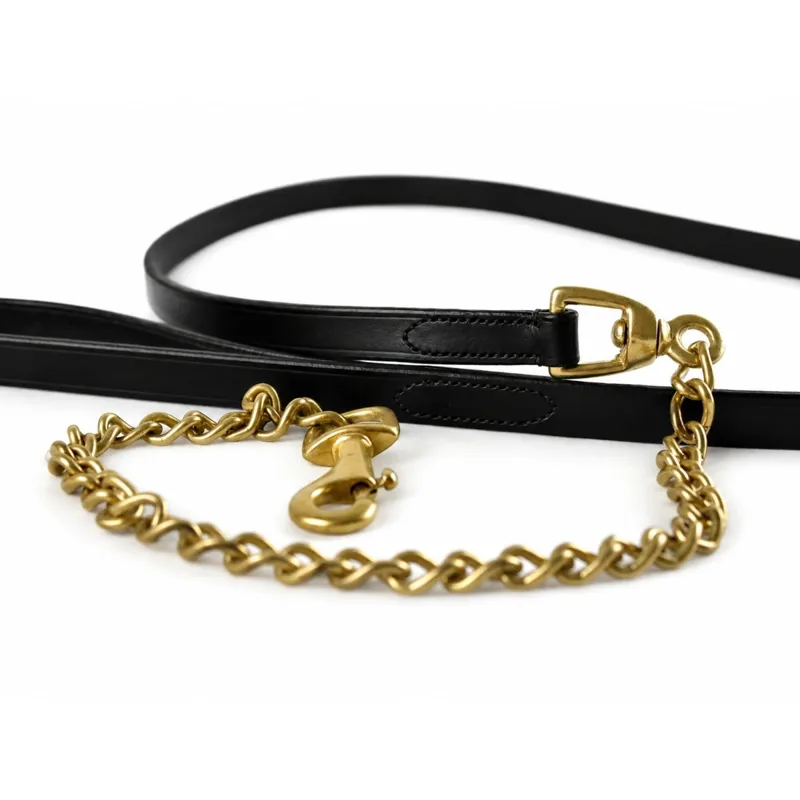 Dever Ascot Leather Lead Shank with Chain-Black-2