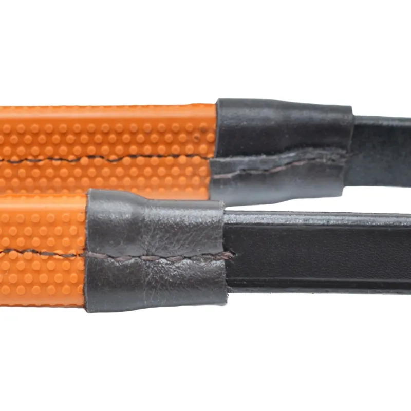 Dever Ascot Pony Race Rubber Reins - Brown/Orange-3