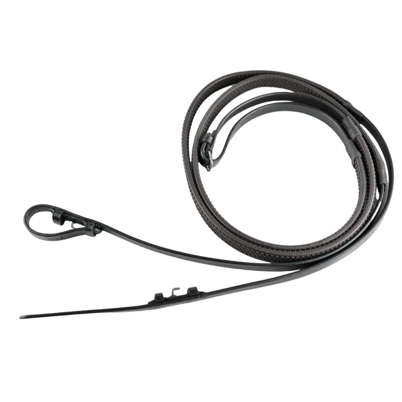 Dever Ascot Rubber Grip Reins with Buckle Ends - Black