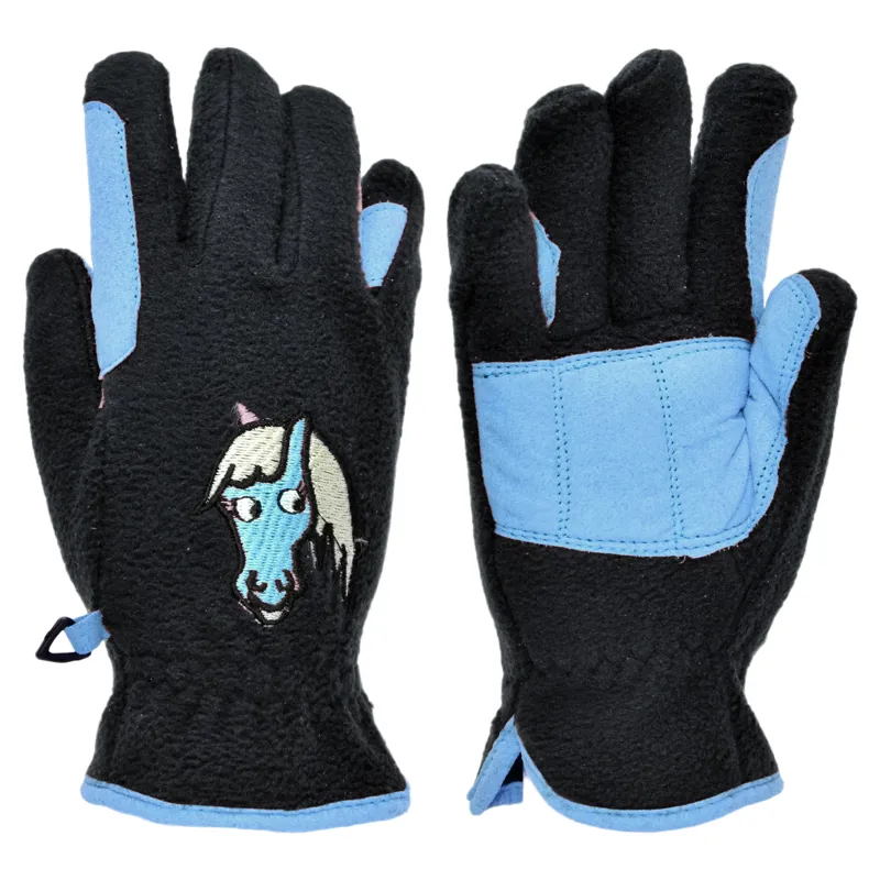 Dever Fun Fleece Junior Riding Gloves - Black/Blue