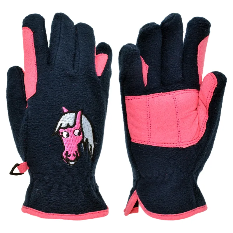 Dever Fun Fleece Junior Riding Gloves - Black/Pink