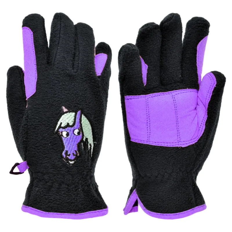 Dever Fun Fleece Junior Riding Gloves - Black/Purple