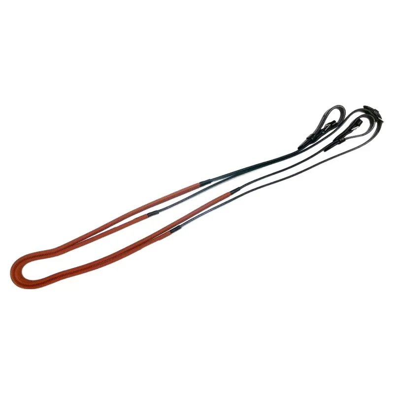 Dever Classic Arab Rubber Grip Race Reins - Brown/Orange-1