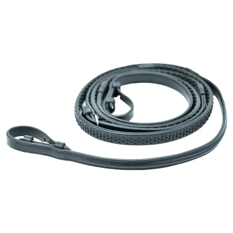 Dever Platinum Raised Bio Grip Reins - Black