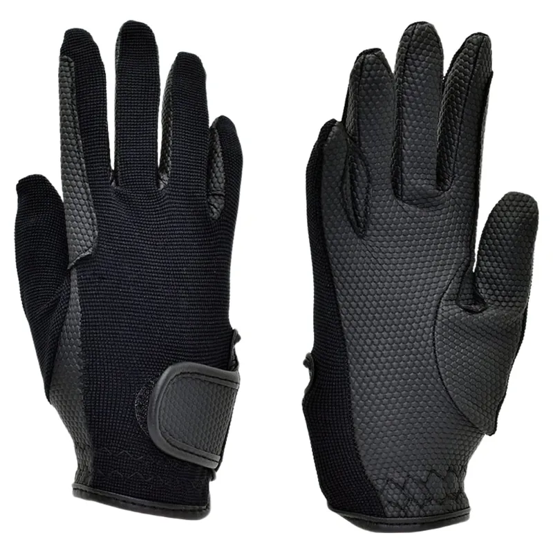 Dever Super Grip Embroidered Junior Riding Gloves - Black
