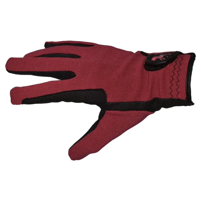 Dever Super Grip Embroidered Junior Riding Gloves - Burgundy