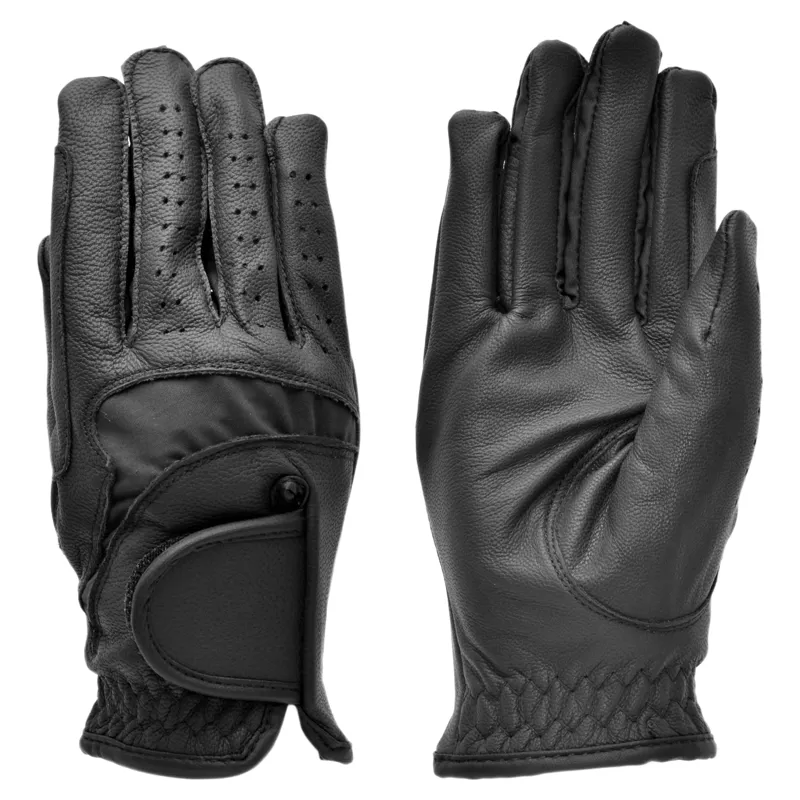 Dever Flex Leather Grip Adult Riding Gloves - Black