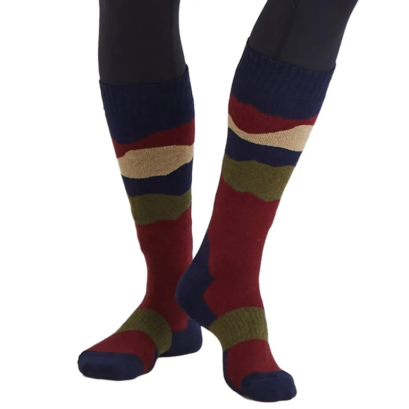 Ridgeline Merino Wool Unisex Over the Calf Socks - Navy Stripe-1
