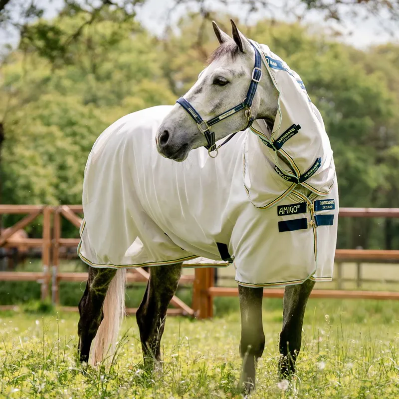 Amigo Bug Rug Detach-A-Neck Fly Sheet - Lunar Rock/Navy/Lime-2