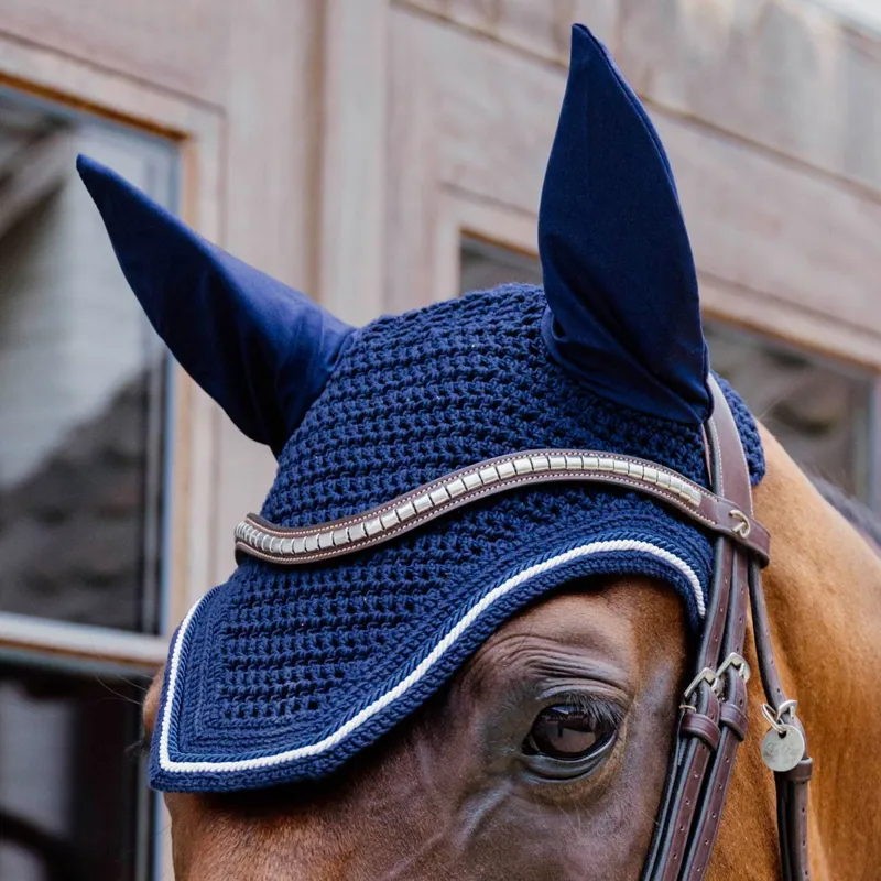 Kentucky Wellington Diamond Rope Soundless Ear Fly Veil: Navy-1