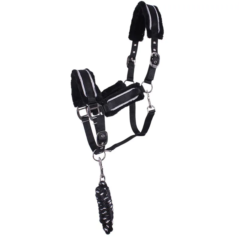QHP Dolci Halter and Lead Rope Set - Black/Silver