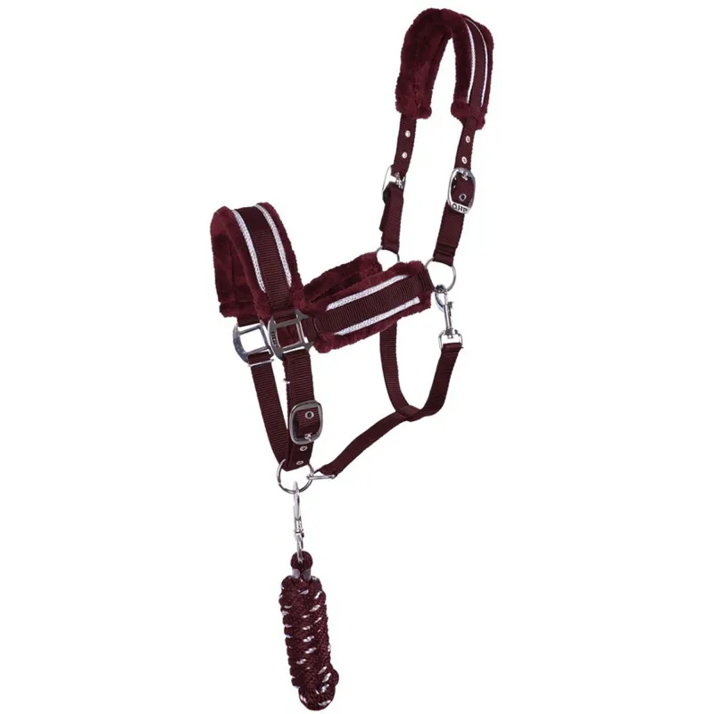 QHP Dolci Halter and Lead Rope Set - Burgundy/Silver
