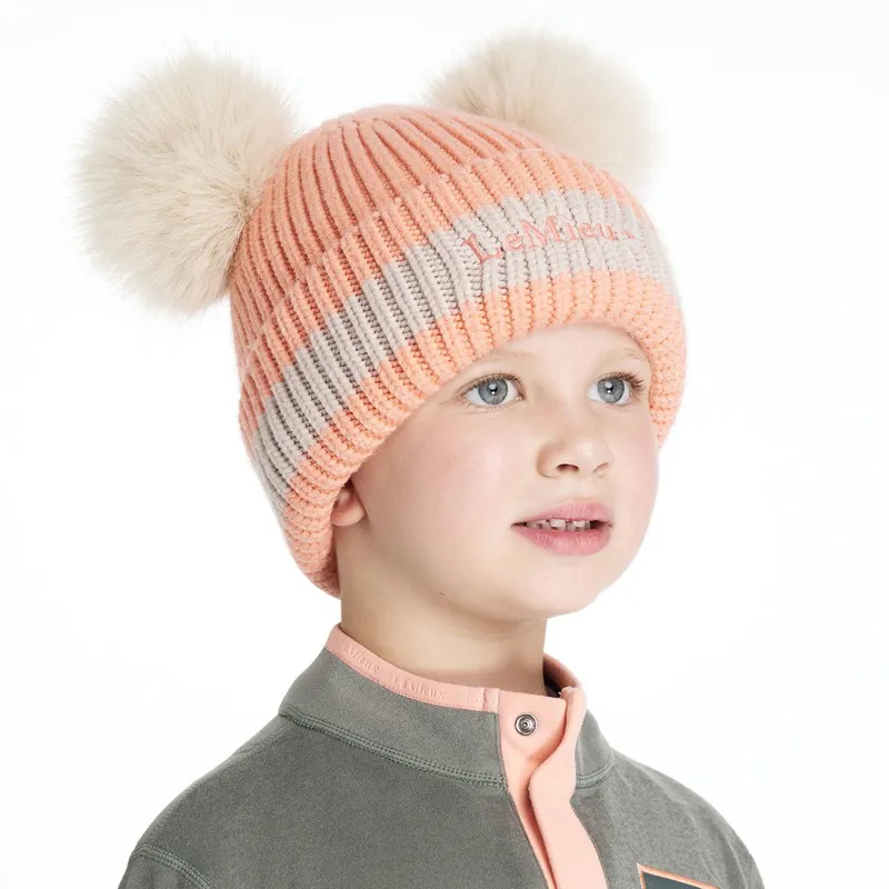 LeMieux Mini Double Pom Beanie - Peach Punch-4