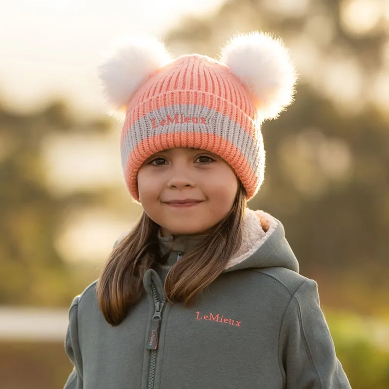 LeMieux Mini Double Pom Beanie - Peach Punch-2