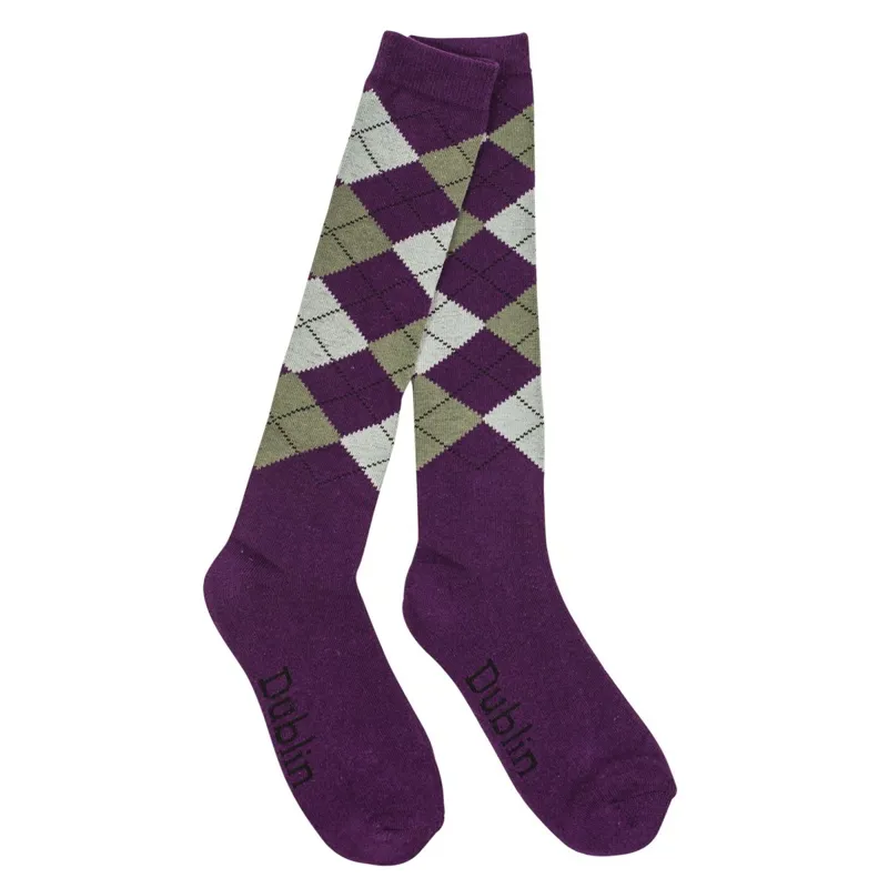 Dublin Argyle Tall Riding Socks - Purple/Ash