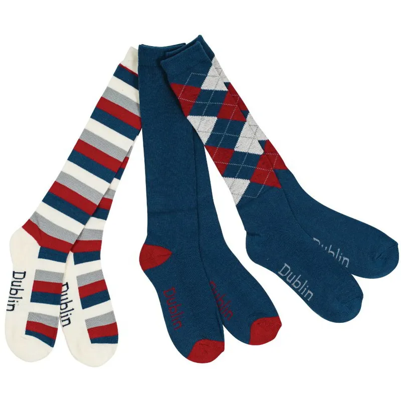 Dublin 3 Pack Tall Riding Socks - Navy/Red/White