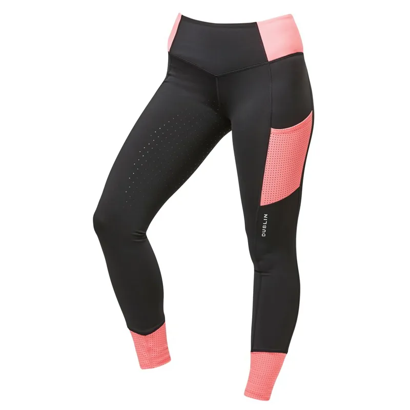 Dublin Power Performance Color Block Ladies Riding Tights - Coral