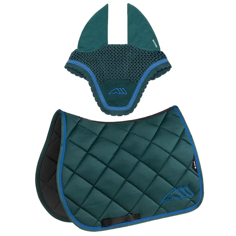 Equiline EQCHROMA Jump Saddle Pad and Ear Net Set - Bottle Green