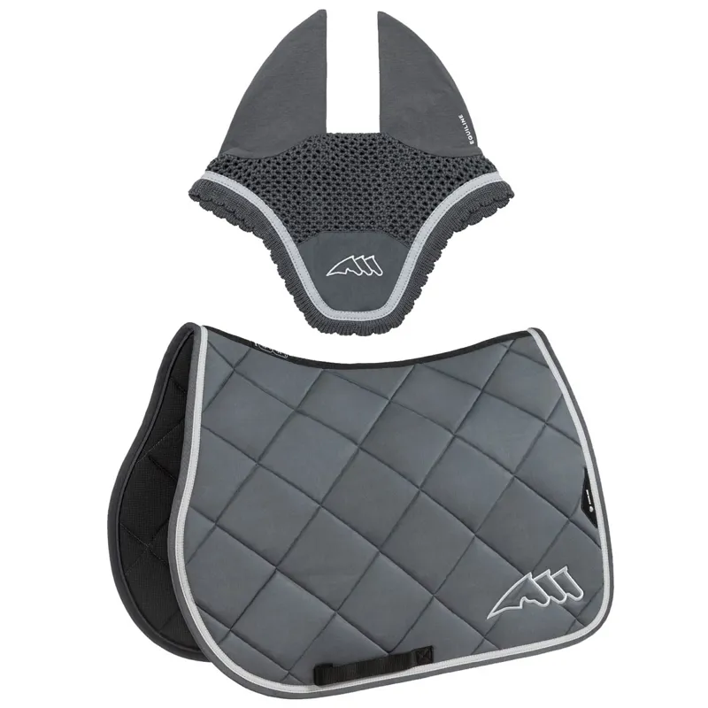Equiline EQCHROMA Jump Saddle Pad and Ear Net Set - Grey
