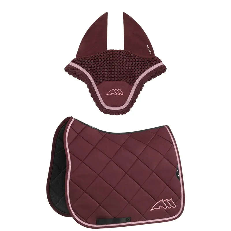 Equiline EQCHROMA Dressage Saddle Pad and Ear Net Set - Burgundy