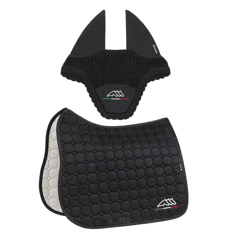 Equiline EQFLAGGY Dressage Saddle Pad and Ear Bonnet Set - Black
