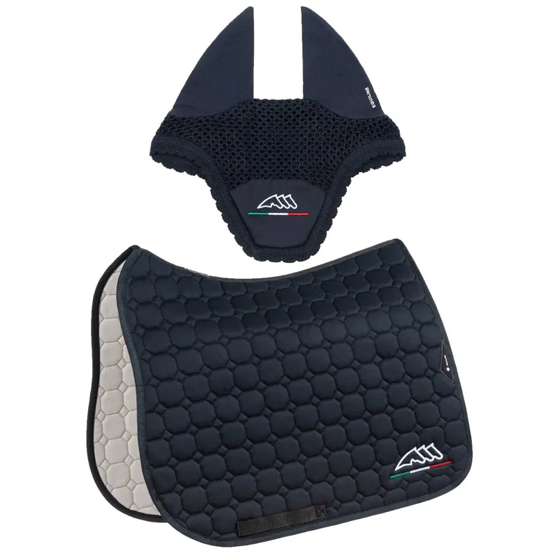 Equiline EQFLAGGY Dressage Saddle Pad and Ear Bonnet Set - Blue