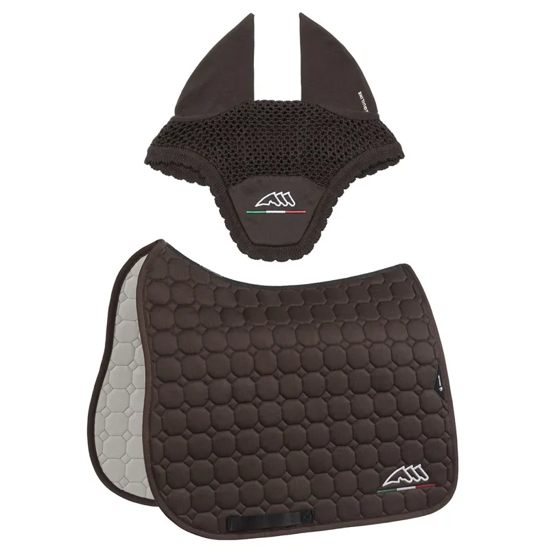 Equiline EQFLAGGY Dressage Saddle Pad and Ear Bonnet Set - Brown