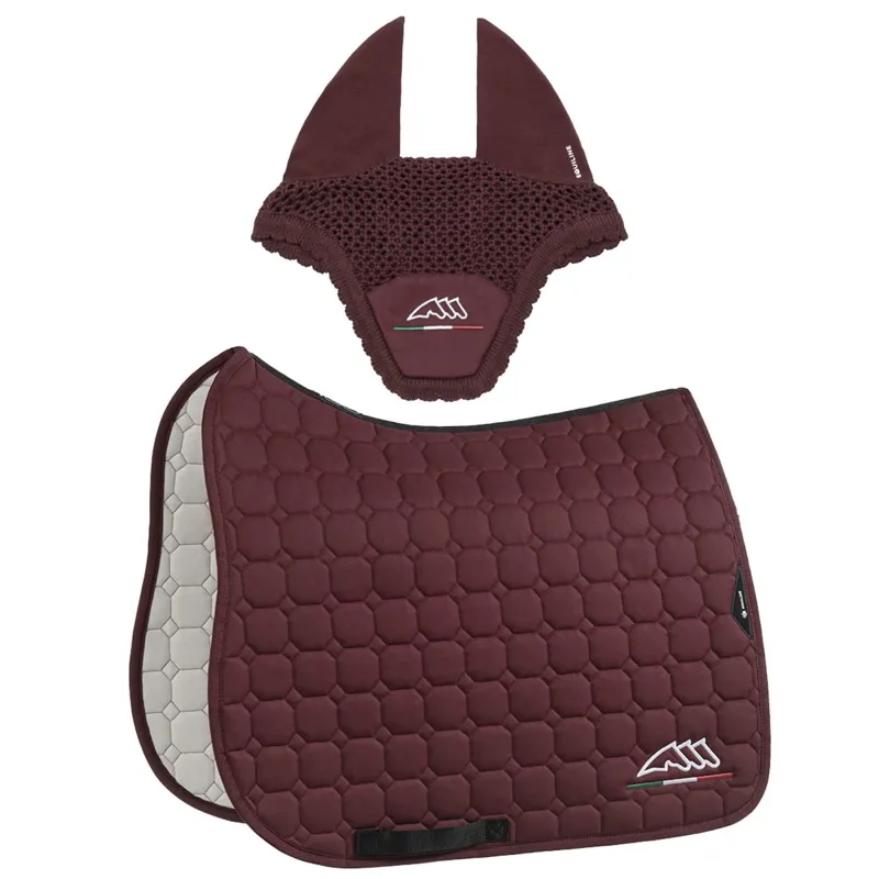 Equiline EQFLAGGY Dressage Saddle Pad and Ear Net Set - Burgundy