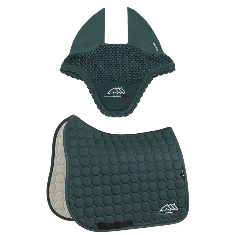 Equiline EQFLAGGY Dressage Saddle Pad and Ear Net Set - Green