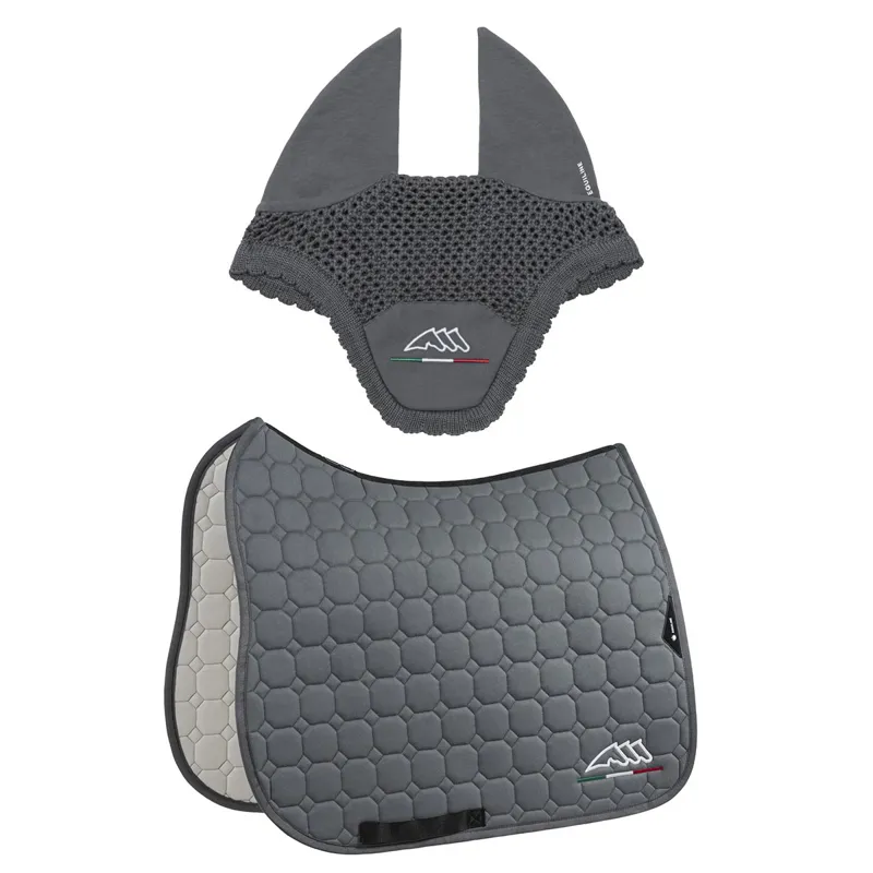 Equiline EQFLAGGY Dressage Saddle Pad and Ear Bonnet Set - Grey