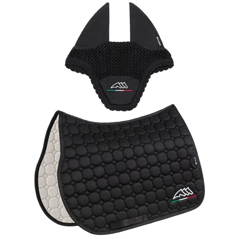 Equiline EQFLAGGY Jump Saddle Pad and Ear Net Set - Black