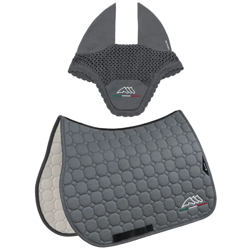 Equiline EQFLAGGY Jump Saddle Pad and Ear Net Set - Grey