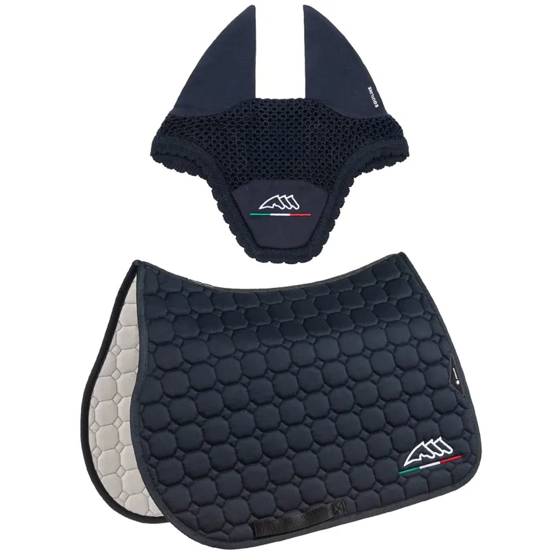 Equiline EQFLAGGY Jump Saddle Pad and Ear Bonnet Set - Blue