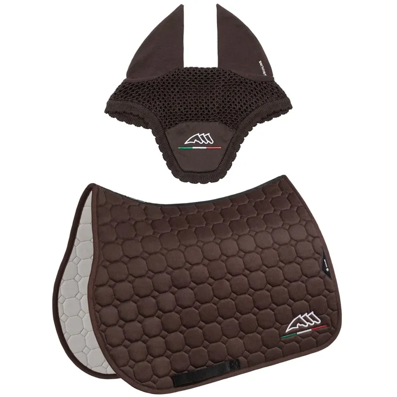 Equiline EQFLAGGY Jump Saddle Pad and Ear Net Set - Brown