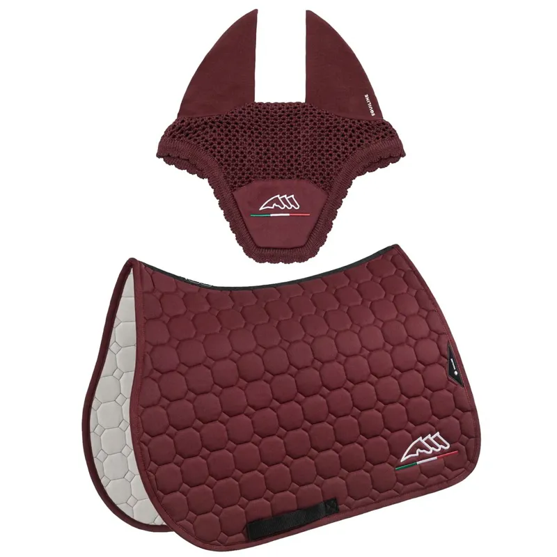 Equiline EQFLAGGY Jump Saddle Pad and Ear Net Set - Burgundy
