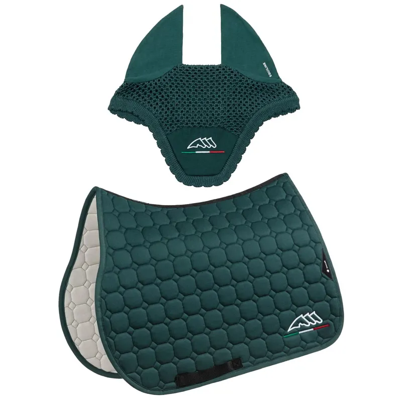 Equiline EQFLAGGY Jump Saddle Pad and Ear Bonnet Set - Bottle Green