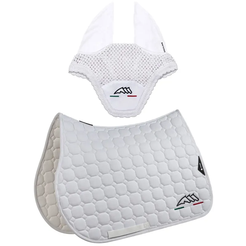 Equiline EQFLAGGY Jump Saddle Pad and Ear Bonnet Set - White