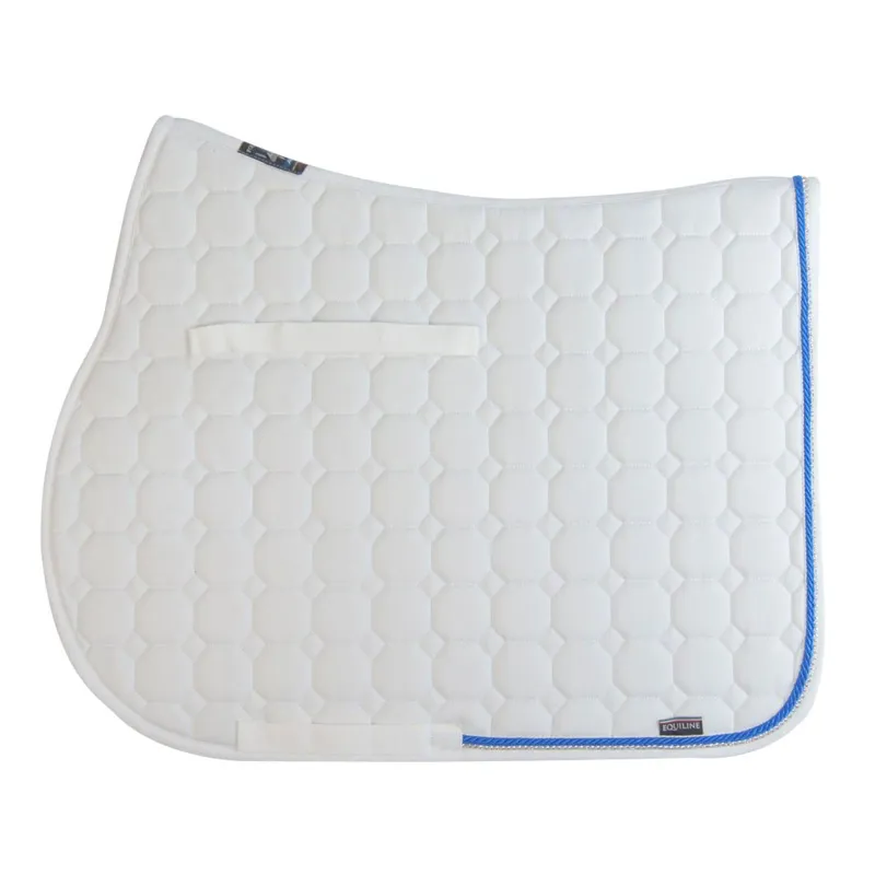 Equiline Octagon Custom Saddle Pad - White/Royal Blue/White Diamante-1