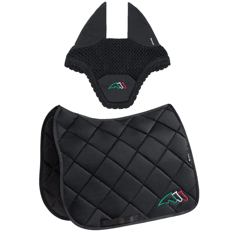 Equiline EQTRICOLORE Dressage Saddle Pad and Ear Net Set - Black