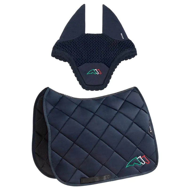 Equiline EQTRICOLORE Dressage Saddle Pad and Ear Bonnet Set - Blue