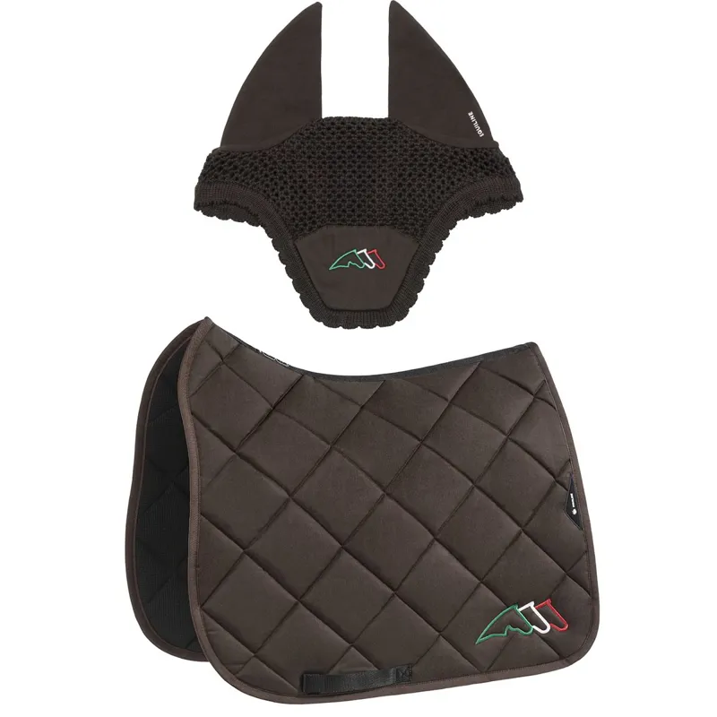 Equiline EQTRICOLORE Dressage Saddle Pad and Ear Bonnet Set - Brown