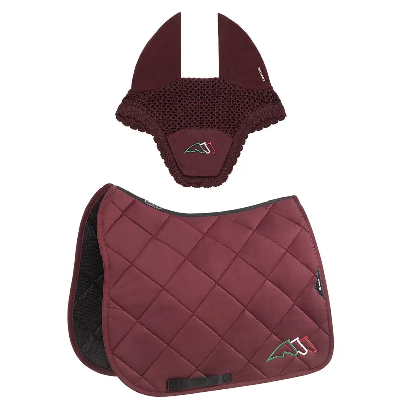 Equiline EQTRICOLORE Dressage Saddle Pad and Ear Net Set - Burgundy