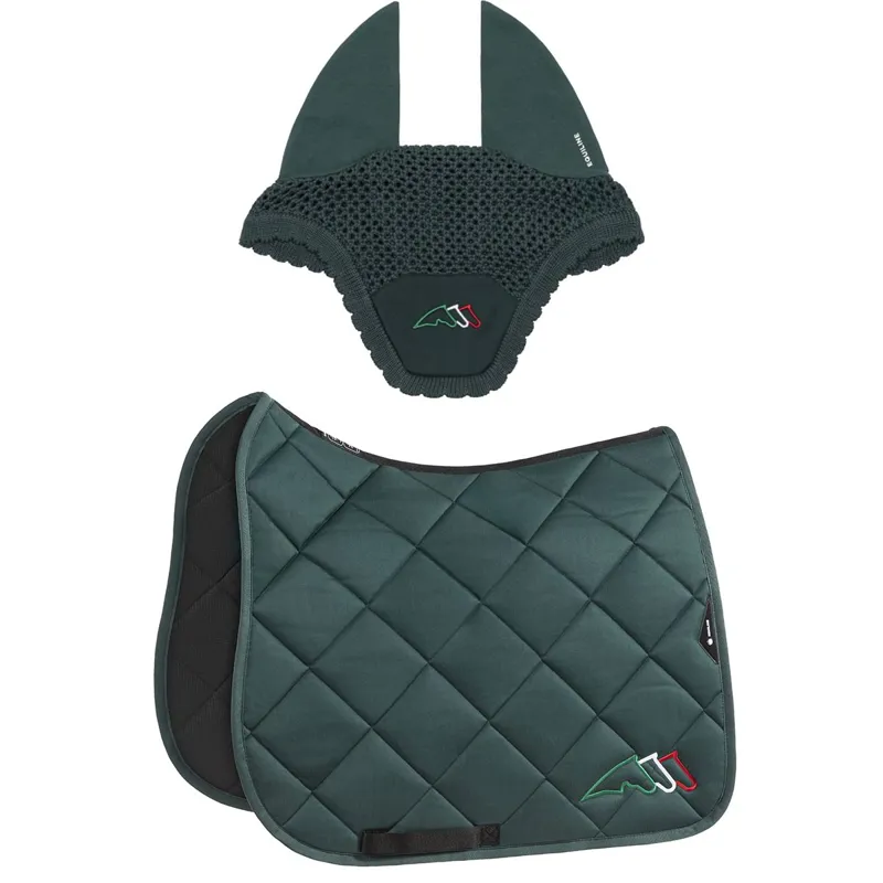 Equiline EQTRICOLORE Dressage Saddle Pad and Ear Bonnet Set - Green