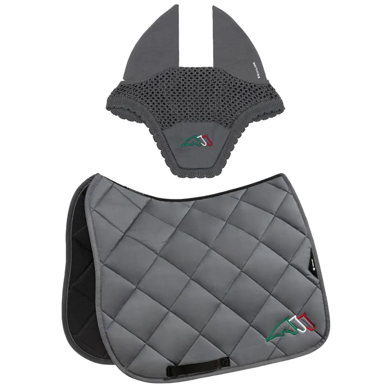 Equiline EQTRICOLORE Dressage Saddle Pad and Ear Net Set - Grey