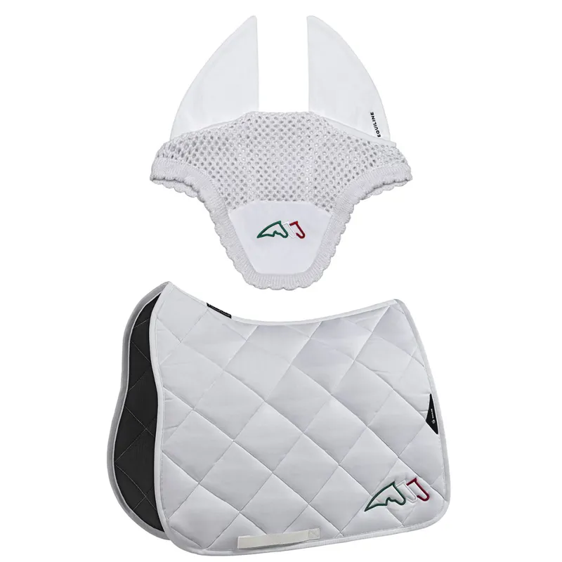 Equiline EQTRICOLORE Dressage Saddle Pad and Ear Net Set - White