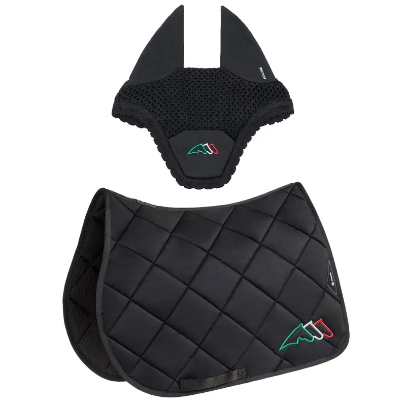 Equiline EQTRICOLORE Jump Saddle Pad and Ear Net Set - Black