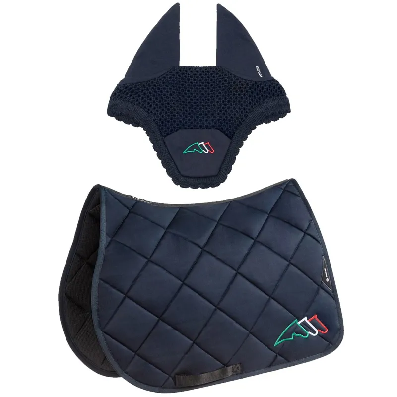 Equiline EQTRICOLORE Jump Saddle Pad and Ear Bonnet Set - Blue