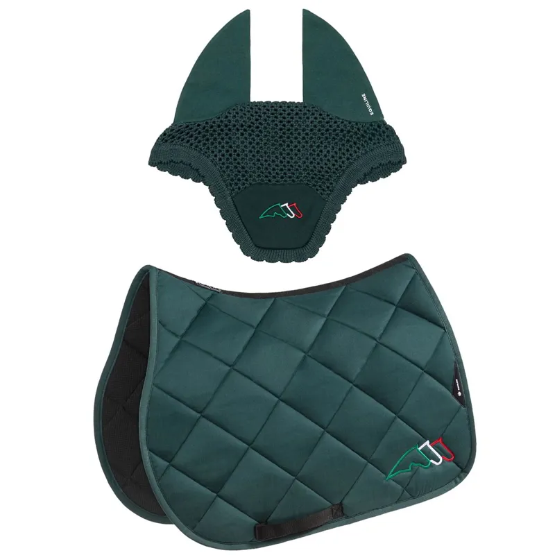 Equiline EQTRICOLORE Jumping Saddle Pad and Ear Net Set - Green