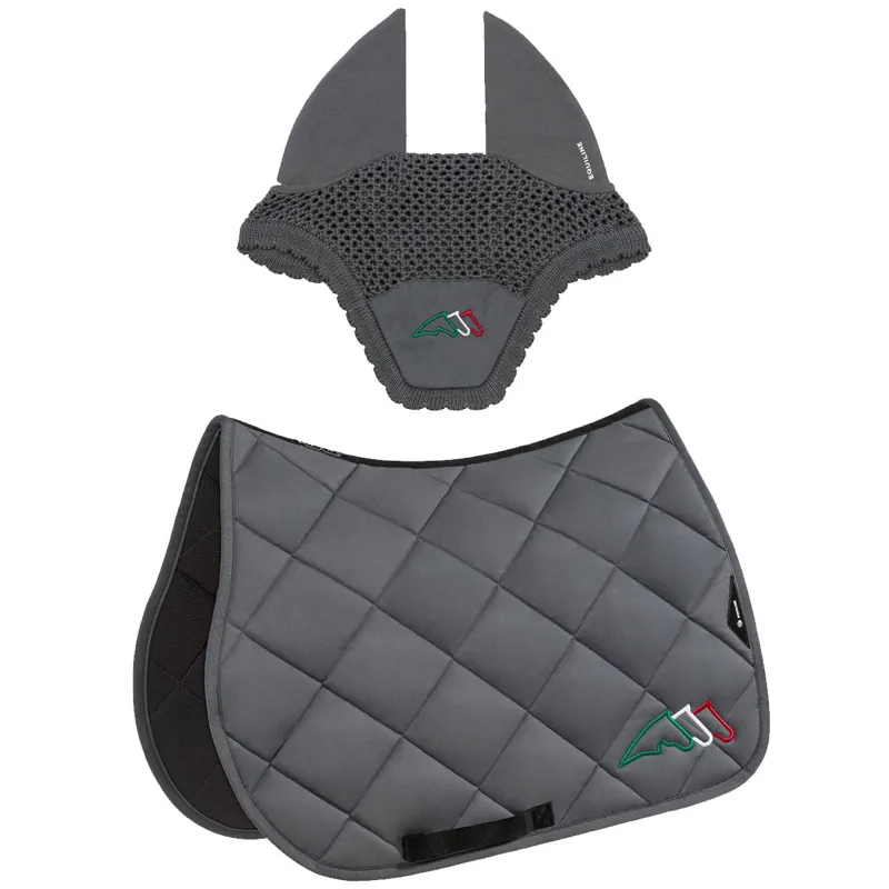 Equiline EQTRICOLORE Jump Saddle Pad and Ear Net Set - Grey