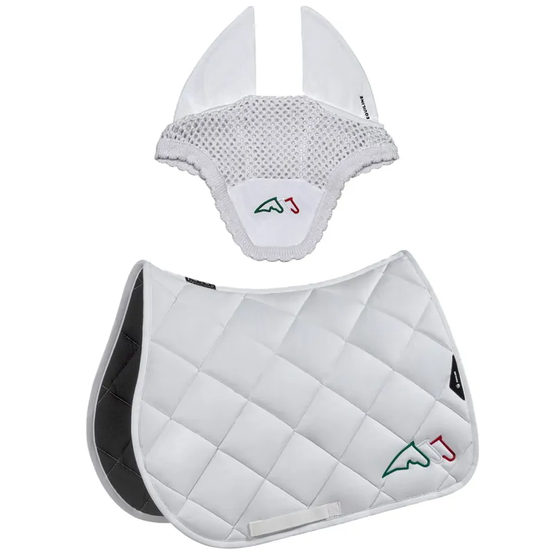 Equiline EQTRICOLORE Jump Saddle Pad and Ear Net Set - White